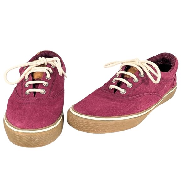 Sperry Men's 9 Maroon Striper II Canvas Low Top Lace Up Casual Sneakers - Picture 1 of 11